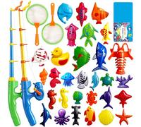 Gioco di Pesca Magnetico per Bambini 3 4 5 Anni - 30 Pezzi Giocattoli da Bagnetto e Piscina - Set Pesca con 2 Canne da Pesca e Custodia - Regalo Estivo per Mare, Giardino e Spiaggia
