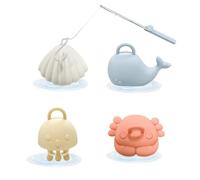 Gioco di pesca marina, 4 animali in silicone alimentare con canna, educativo 2 anni