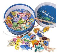 Gioco di pesca Montessori, con lettere e numeri, migliora le abilità motorie e la coordinazione, gioco magnetico in legno per bambini da 1 a 3 (51Fish3Rods) (31fish2rods-01)