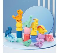 Gioco di puzzle a blocchi di equilibrio in impilamento di dinosauri in legno,