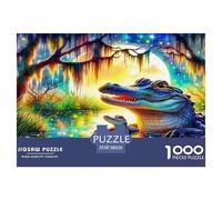 Gioco di puzzle da 1000 pezzi a forma di coccodrillo - Alligatore Faro Palude Notte L'attività divertente e stimolante per tutta la famiglia per la decompressione domestica 38x26 cm/1000 pezzi