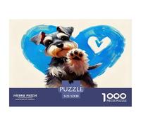Gioco di puzzle da 1000 pezzi con simpatico cane Schnauzer con cuore blu, giocoso e vigile, divertente e stimolante per tutta la famiglia, attività per la decompressione domestica, 52x38cm/1000pcs