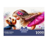 Gioco di puzzle da 1000 pezzi per uomini e donne con cane carino - Ragazza Yorkie con vestito rosa, giocoso bacio, gioco educativo per tutta la famiglia, sfida 38x26 cm/1000 pezzi