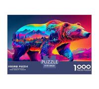 Gioco di puzzle dell'orso bruno per tutta la famiglia, 1000 pezzi - Orso al neon, vibrante, psichedelico, dinamico, regalo per uomini e donne, regalo divertente per la casa, 38x26 cm/1000 pezzi