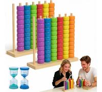 Gioco di puzzle impilabile con timer di sabbia da 3 minuti, puzzle in legno con carte sfida per 2 giocatori, rompicapo coordinato con motivo frenetico per serate di gioco in famiglia (confezione da 2)