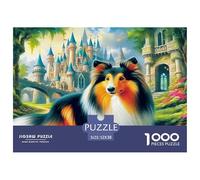 Gioco di puzzle in carta riciclata da 1000 pezzi con simpatico cane - Collie Castle Garden Enchanted, attività per tutta la famiglia, decorazione da parete per la casa, 52x38 cm/1000 pezzi