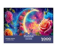 Gioco di puzzle Moon Garden per tutta la famiglia, 1000 pezzi - Rose e luna, regali per uomini e donne, regalo divertente per la casa, 52x38 cm/1000 pezzi