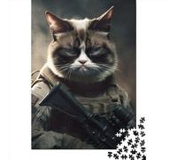 Gioco di puzzle per adulti con ritratto dell'esercito di Grumpy Cat, 1000 pezzi, puzzle creativo in legno, gioco di decompressione, 1000 pezzi (75x50 cm)