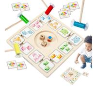 Gioco di roll and match, gioco di abbinamento da dadi per bambini - Giochi di teaser cerebrale in legno - Attività di apprendimento con 96 carte 3 dadi 4 bastoncini di aspirazione, giocattolo educativ