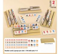 Gioco di Rummy con 4 rastrelliere/vassoi in legno, 104 pezzi di grandi cubi da gioco (1,49 pollici * 1,06 pollici/3,8 cm * 2,7 cm), classico gioco da tavolo per famiglie, carte da gioco digitali, gioc