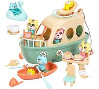 Gioco di ruolo - Avventura dei gatti pirati, gioco educativo fantasioso | Spielzi - Set di gioco di ruolo a forma di gatto dei pirati in ABS con personaggio del capitano e barca giocattolo