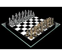 Gioco di scacchi Cavaliere Oro vs. Argento - Medievale Fantasy Scacchi Set Tavola in Vetro Scacchi Figure