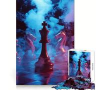 Gioco di scacchi con fumo e luci al neon, puzzle da 1000 pezzi per adulti, stimolante per la logica, rilassante e piacevole, con chiusura a incastro, regalo di Natale (50x75cm)