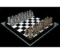 Gioco di scacchi drago fantasy oro vs. argento - Set di scacchi in vetro figure mitologia