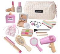 GIOCO DI TRUCCO E PARRUCCHIERE IN LEGNO PER BAMBINE 19 PEZZI SET COSMETICI COMPL