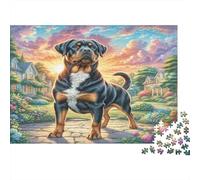 Gioco Educativo 1000 Pezzi Rottweiler, Cane Tricolore presso la Città Costiera per Adulti e Adolescenti Cartone Premium 100% Riciclato 52x38cm 1000 Pezzi