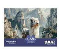 Gioco educativo "Cane carino" da 1000 pezzi: Cane in piedi in mezzo a uno scenario montano per adulti e adolescenti, cartone riciclato al 100% di alta qualità, 52x38 cm/1000 pezzi