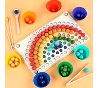 Gioco Educativo con Perline Arcobaleno, attività di Coordinazione Occhio-Mano per Bambini, Giocattolo Didattico per L'ordinamento dei Colori, Legno e Silicone, Educazione della Prima Infanzia