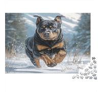 Gioco educativo con simpatico cane da compagnia da 1000 pezzi: Rottweiler nei boschi innevati per adulti e adolescenti, cartone riciclato al 100% di alta qualità, 52x38 cm/1000 pezzi