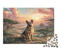 Gioco educativo con simpatico puzzle a forma di cane: pastore tedesco al tramonto per adulti e ragazzi dai 12 anni in su, 70x50 cm/1000 pezzi
