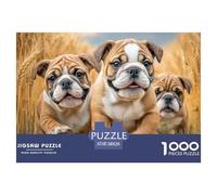 Gioco educativo "Cute Dog" da 1000 pezzi: tre cuccioli di bulldog nell'erba per adulti e adolescenti, cartone riciclato al 100% di alta qualità, 38x26 cm/1000 pezzi