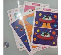 Gioco Educativo di Concentrazione, Carte 'Trova Le 5 Differenze', Livello Principiante 10 Carte Duplex Riutilizzabili, Modelli Spazio e Animali