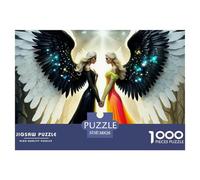 Gioco educativo di puzzle con ali d'angelo: due angeli (ali nere/arcobaleno) con viso per adulti e ragazzi dai 12 anni in su, 38x26 cm/1000 pezzi