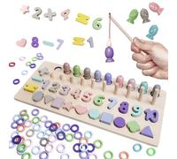 Gioco educativo in legno 2 in 1: incastro forme, abaco e pesciolini magnetici