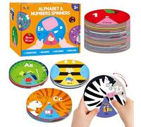 Gioco Educativo per l'Apprendimento dell'Alfabeto, Lettere ABC, Numeri, Animali, Parole Visuali, Gioco Rotante, 36 Carte Rotonde Montessori per Bambini, 3-5 Anni