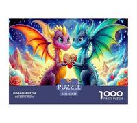 Gioco educativo Pterosauro da 1000 pezzi: Draghi che tengono in mano un biscotto a forma di cuore per adulti e adolescenti, cartone riciclato al 100% di alta qualità, 52x38 cm/1000 pezzi