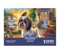 Gioco educativo puzzle Shih Tzu: cucciolo elegante in una città soleggiata per adulti e ragazzi dai 12 anni in su, 70x50 cm/1000 pezzi