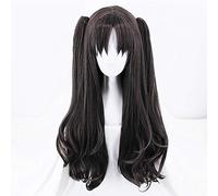 Gioco Fate / Stay Night Rin Tohsaka 80 cm lungo ricci marrone coda di cavallo capelli resistenti al calore parrucca costume cosplay + pista + cappuccio parrucca
