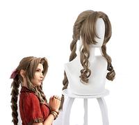 Gioco Final Fantasy VII Aerith Gainsborough Parrucche Cosplay Marrone Ricci resistenti al calore Capelli sintetici Peruca + Cappellino parrucca