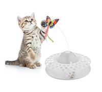 Relaxdays Gioco Gatto Interattivo, Bastoncino con Farfalla, Giocattolo con Palla Rotante, Cat Toy HxD 33,5x22 cm, Bianco