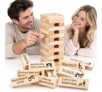 Gioco impilabile in blocchi di legno per coppie 48 pezzi Lust Tower Blocks | Torre impilabile Love per San Valentino, con verità o domande e sfide per appuntamenti di coppia