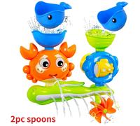 Gioco interattivo a forma di e mulino a vento per neonati e bambini piccoli da bagno, dotato di ventose resistenti, giocattolo da bagno per giocare nell'acqua e fornito con (2 cucchiai)