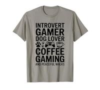 Gioco introverso Gamer Dog Lover Coffee Gaming e Passeggiate tranquille Maglietta