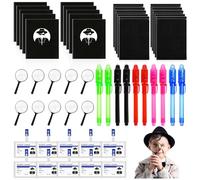 Gioco investigativo per bambini, 50 pezzi, kit spia con notebook, lente d'ingrandimento e carte d'identità detective