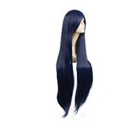 Gioco LOL Ahri Parrucca blu scuro lunga 100 cm La volpe a nove code Parrucca per capelli resistente al calore per donna Parrucche + orecchie solo parrucca