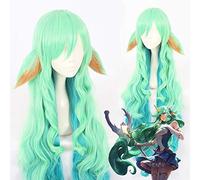 Gioco LOL Donne Soraka Parrucca Cosplay Star Guardian Lunga onda verde Capelli sintetici con orecchie Parrucche in costume anime KUXD119E