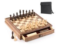 Gioco magnetico di scacchi e donne in legno di noce, gioco da tavolo 2 in 1 con cassetto portaoggetti, 2 figure extra da donna, 24 pietre da gioco da donna, gioco di scacchi in legno per bambini e