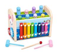 Gioco Montessori 4 in 1 in Legno, Xilofono e Pioli da Martellare, 3+