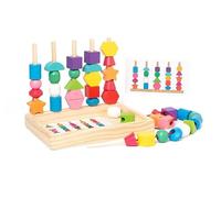 Gioco Montessori in Legno 3 in 1, Ordinamento, Impilamento e Infilatura | 25 Pezzi con Carte di Sequenziamento e Scatola, Stimola le Capacità Motorie Fini e Cognitive per Bambini Dai 2 ai 5 Anni
