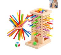 Gioco Montessori in Legno, 42 Bastoncini e 12 Palle, Gioco da Società | 42 bastoncini, 12 palline, torre in legno, dado incluso, capacità motorie, gioco familiare e viaggio