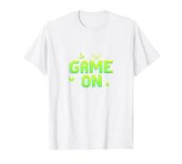 Gioco On Press Start Retro Pixel Gamer Maglietta, Uomo, Bianco, S