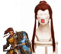 Gioco Ow Brigitta Lindholm Parrucca cosplay per ragazze Donna Lunga Dritta 50cm Coda di cavallo Rosso Marrone Brigitta/brigitte Parrucca da gioco di ruolo
