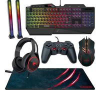 Gioco PC Set XXL USB Cuffia + Tastiera + Mouse + Mauspad + 2 Barra Luminosa +