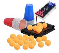 Gioco per bere - Set Beer pong 180 cm - Tappetino da tavolo impermeabile in PVC con 24 bicchieri e palline, perfetto per feste per adulti, eventi universitari, addii al celibato, bar, club e dove