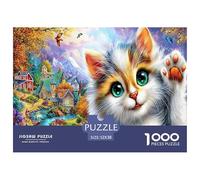 Gioco per famiglie divertente e stimolante, puzzle da 1000 pezzi con gatto bianco arrabbiato - Gattino in una scena colorata per adulti e bambini. Ottima idea regalo. 52x38 cm/1000 pezzi.