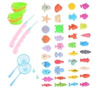 Gioco Pesca Magnetico 46 Pezzi, Pesciolini Magnetici Galleggianti con 2 Canne da Pesca e Retino, Gioco Educativo e Divertente per Bambini, Perfetto per Bagnetto, Piscina e Giochi all’Aperto